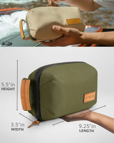 Vista 3 de Tech Bag Organizer - Pequeña bolsa organizadora de electrónica para viajes, funda de viaje premium con detalles de cuero, bolsillo de malla
