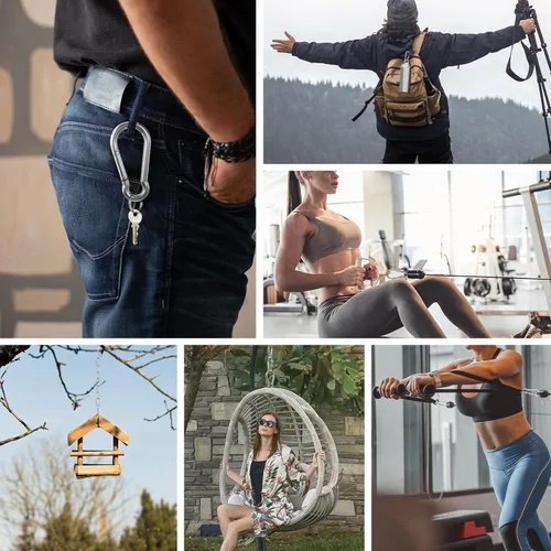 Vista 4 de Ganchos Mosquetón Pequeños, 10 piezas de 1.57 pulgadas Mosquetones Resistentes, Gancho de Resorte de Acero Inoxidable 304 Apto para Camping