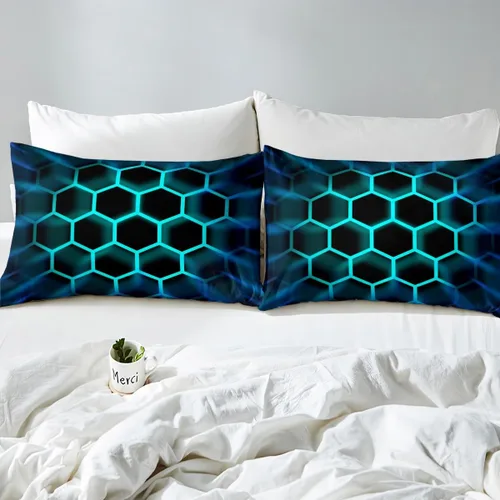 Vista 5 de Juego de ropa de cama de panal de abeja, funda de edredón geométrica 3D de colmena hexagonal de colmena tamaño Queen para niños y hombres, funda
