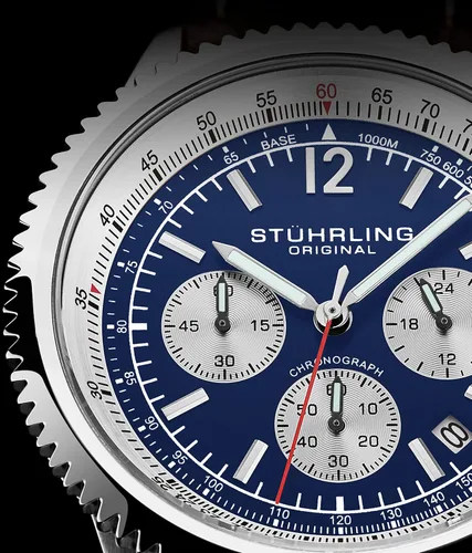 Vista 3 de Stuhrling Original Reloj de vestir para hombre - Reloj de pulsera cronógrafo con taquímetro subdial de 24 horas, Azul-A, Cronógrafo