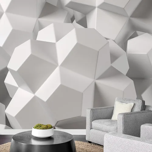 SIGNFORD Adhesivo mural removible para pared, cubo geométrico 3D, patrón de polígono del pentágono, formas abstractas, arte digital, minimalista,