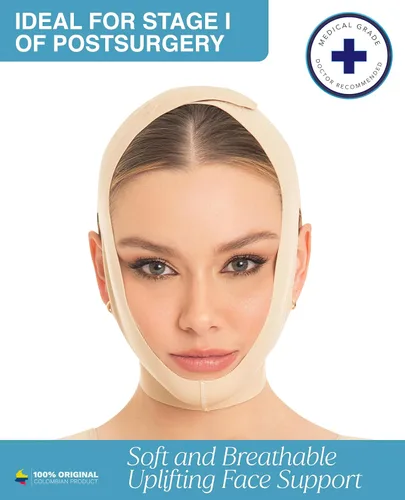 Vista 2 de M&D Correa de Adelgazamiento Facial con Compresión Lipósica para la Barba Postquirúrgica Beige S