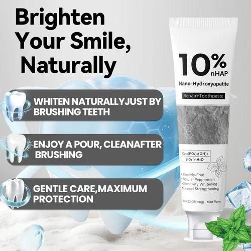 Vista 2 de Pasta de dientes nano-hidroxiapatita, nueva fórmula mejorada, fortalece el esmalte, pasta de dientes sin flúor, suave para dientes sensibles, 4.23