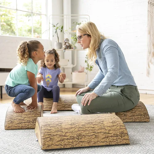 Vista 9 de ECR4Kids SoftZone - Juego de trepadores de troncos para árboles, constructores de equilibrio, chocolate, 4 piezas Soft foam & polyurethane cover