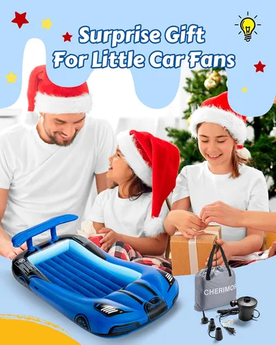 Vista 9 de CHERIMOR Cama inflable de viaje para niños pequeños con parachoques de seguridad y bomba de inflado automático de 2 minutos, colchón de aire