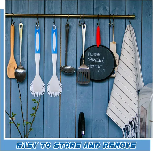 Vista 6 de Hsei 6 cepillos de cocina azules a granel con mango de 11 pulgadas para limpiar platos con cerdas rígidas, cepillos de lavado para limpieza de ollas