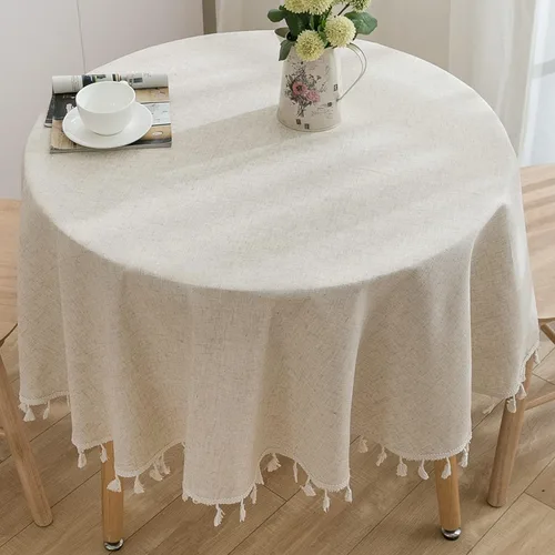 Mantel redondo de 60 pulgadas, manteles de lino de algodón con borla, mantel bohemio para cocina, comedor, decoración de mesa de café de granja,