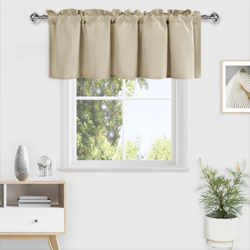 Vista 52 de DWCN Cenefa para ventanas, cenefa de cortina de cocina, cenefa corta sólida, con bolsillo para barra, cortinas para ventana de baño/sótano, 1 panel