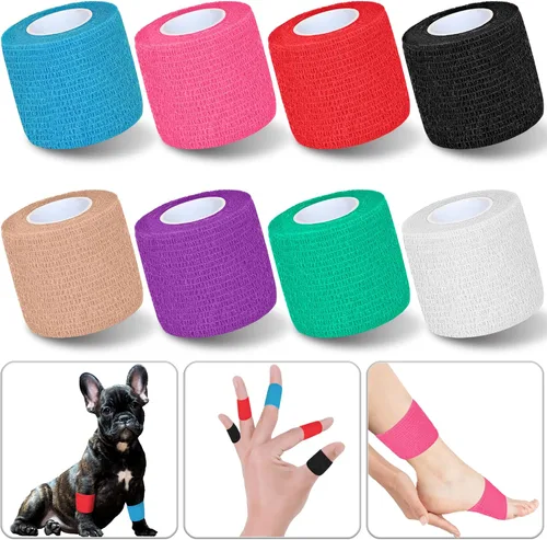Vista 15 de Paquete de 8 vendajes autoadhesivos de 2 pulgadas x 5 yardas, cinta adhesiva autoadhesiva para atletismo, muñeca, tobillo, rodillas, mascotas