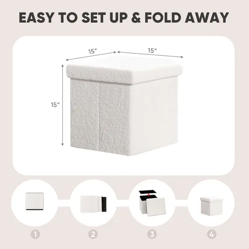 Vista 150 de PINPLUS Otomanas otomanas de almacenamiento con forma cuadrada con reposapiés de almacenamiento para sala de estar, asiento otomano Boucle para Gris