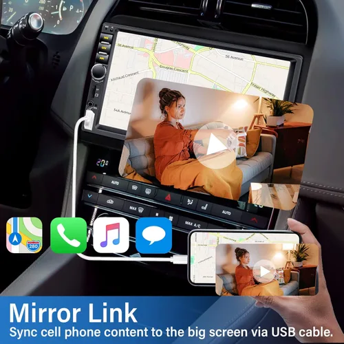 Vista 2 de Estéreo de auto doble DIN con micrófono de cámara de respaldo, pantalla táctil de 7 pies, radio de 2 DIN, reproductor de MP5, receptores de audio