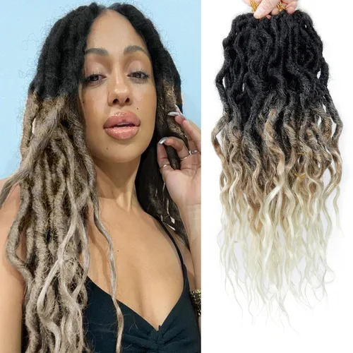 Vista 58 de Rastas de cabello sintético de ganchillo de 16 pulgadas, rastas suaves con extremos rizados, extensiones de rastas sintéticas bohemias de ganchillo