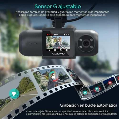 Vista 7 de COOAU Cámara de tablero D30S 4K con GPS Wi-Fi, frontal e interior dual 2.5K 1080P, cámara Uber para automóvil con visión nocturna infrarroja