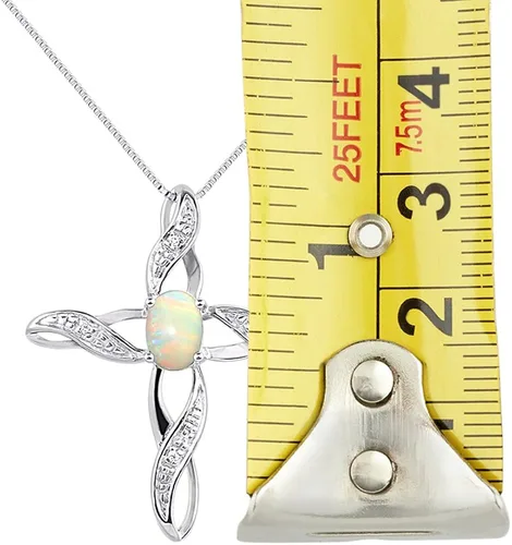 Vista 3 de Collar con colgante de cruz de diamante y ópalo en plata de ley 925