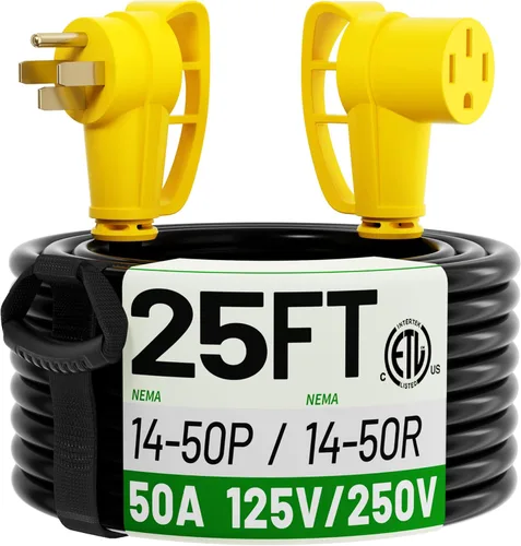 Vista 13 de POWGRN NEMA 14-50P a NEMA 14-50R Cable de extensión de 50 amperios para RV/EV de 6 pies al aire libre con mango de agarre, cable de alimentación