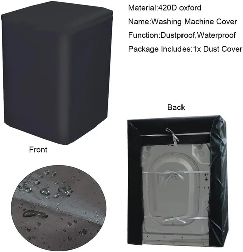 Vista 4 de SUNSURE Cubierta protectora para lavadora de carga superior, a prueba de polvo, impermeable, negra (S-20x20.5x33.5 pulgadas)