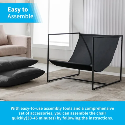 Vista 6 de Silla tipo cabestrillo, silla de acento suave con marco de acero, cómoda silla reclinable con cojín suelto para lectura para sala de estar, sala