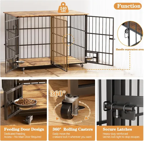 Vista 5 de aboxoo Mueble de jaula para perros de 48 pulgadas para 2 perros grandes y medianos, jaula de madera resistente para interiores para razas grandes