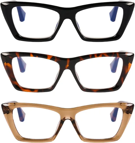 Vista 7 de DOOViC Paquete de 3 lentes de lectura a la moda para mujer, diseño de ojo de gato con bloqueo de luz azul, lectores de computadora