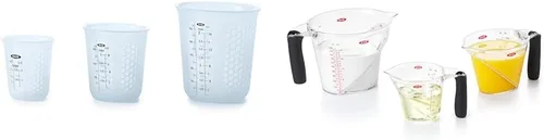 Vista 12 de 1 taza de medir de silicón para exprimir y verter, con patrón Stay-Cool, de la marca Oxo Good Grips, Transparente