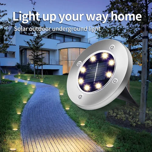 Vista 2 de Aogist - Luces solares de suelo, 8 luces solares LED para exteriores, luces de disco, luces de jardín, luces impermeables para patio, exteriores