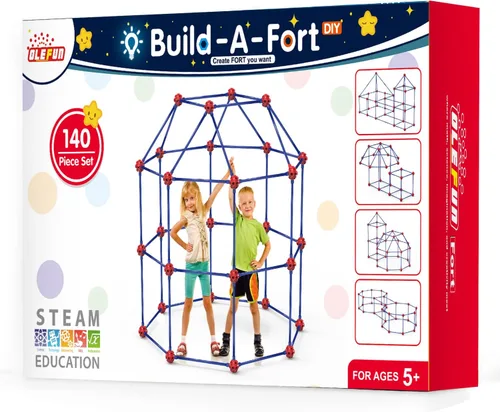 Vista 8 de OleFun Kit de construcción de fortalezas para niños de 4, 5, 6, 7, 8+ años, niños y niñas, 140 piezas, juguetes creativos de construcción STEM
