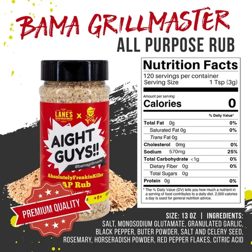 Vista 2 de Lane's Bama Grill Master - Condimentos y masajes para barbacoa de cerdo, multiusos AbsolutelyFreakinKiller Savory Spicy BBQ Rub Seasoning, fabricado