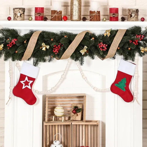 Vista 6 de Guirnalda de cuentas de madera de 14.4 pies, guirnalda redonda de cuentas de Navidad, árbol de Navidad, cuentas de madera de granja, guirnalda