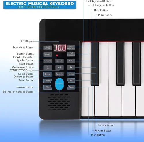 Vista 2 de Pyle PKBRD8100 - Piano de teclado eléctrico de 88 teclas, teclado digital plegable portátil con Bluetooth, 128 ritmos/tonos, teclas semipesadas