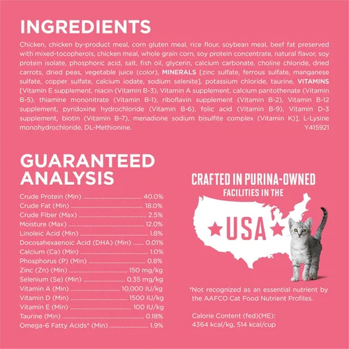 Vista 4 de Purina ONE - Alimento seco natural para gatitos, alto contenido en proteína, fórmula +Plus saludable - Bolsa de 3.5 libras