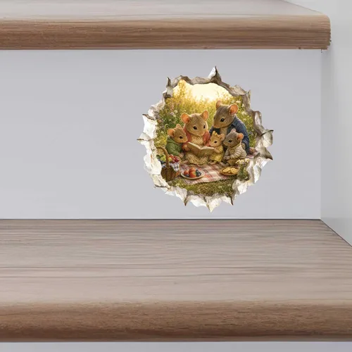 Vista 9 de Wallington Mice - Calcomanía de pared con diseño de leyenda familiar con agujero de ratón, efecto 3D
