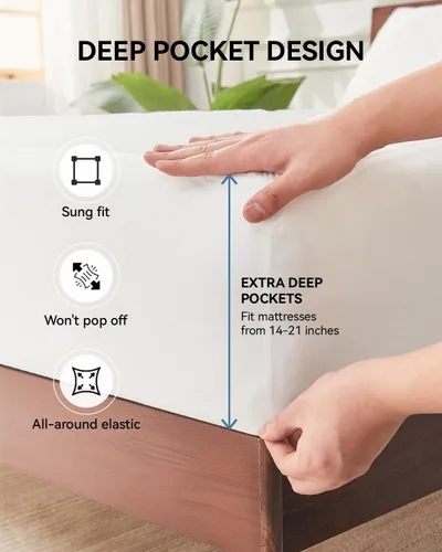Vista 5 de Protector de colchón a prueba de agua refrescante de primera calidad tamaño Queen Sábana de cajón profunda ventilada de tela de felpa de bambú No