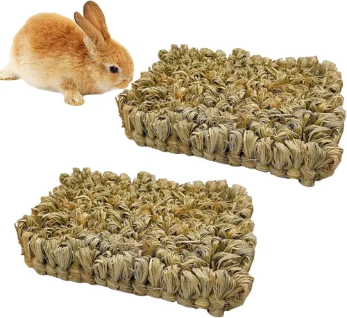 Vista 8 de Hamiledyi Alfombra tejida de paja natural de conejo, conejillo de indias, heno, tapete para masticar para conejillo de indias, chinchilla, ardilla