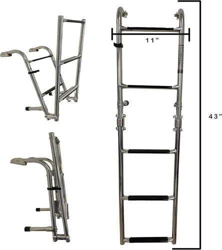 Vista 9 de classAcustoms 77090402 Escalera plegable para barco de 5 escalones Acero inoxidable Escalera para barco de esquí Escalera para pontón 2 +