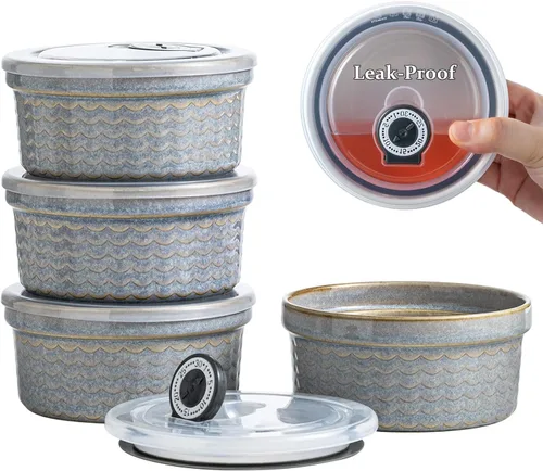 Vista 39 de Ramequines de 177 ml con tapas aptos para horno, pequeños ramequines de crema catalana con cubiertas, juego de 4 ramequines de cerámica, tazones