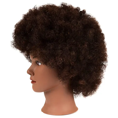 Vista 4 de MORRIS Cabeza de maniquí afro de entrenamiento de cabello humano de 10 pulgadas, cabello corto y rizado para principiantes para practicar trenzado