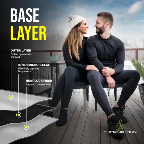 Vista 3 de Thermajohn - Ropa interior térmica larga para hombre con vellón para clima frío