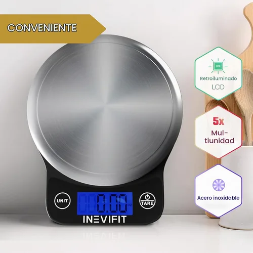 Vista 3 de INEVIFIT Báscula digital de cocina, báscula de alimentos multifunción de alta precisión, 13 libras, 6kg máximo, color negro moderno y limpio