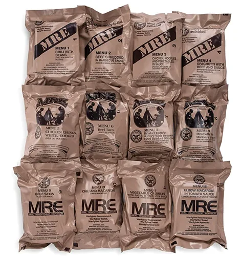 Vista 4 de Ameriqual 24 unidades Comida Militar de Excedente EE. UU. MRE lista para comer 2021 Inspección A+B Paquete de Caja de Menús 1-24