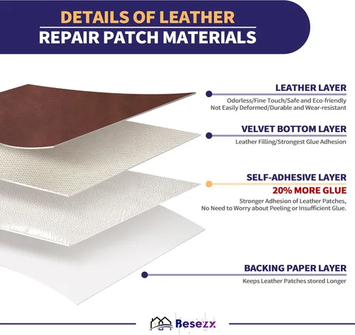 Vista 2 de Besezx Kit de Cinta de Parche de Reparación de Cuero, Reparación de Cuero Autoadhesiva para Muebles, Sillón, Sofá, Asientos de Automóvil, Silla