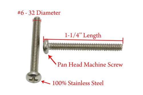 Vista 2 de Tornillo Phillips de cabeza alomada No. 6-32 x 1-1/4 pulgadas, (100 piezas), tornillos de máquina de acero inoxidable 18-8 (304), rosca completa