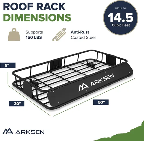 Vista 6 de ARKSEN Portaequipajes de techo universal extra ancho de 30 x 50 x 6 pulgadas, capacidad de 150 libras, resistente, con extensión, canasta