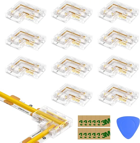 Vista 13 de EMITEVER Conectores de tira LED de 0.394 pulgadas, 12 piezas, conector de esquina LED en forma de L, sin soldadura, cinta transparente sin