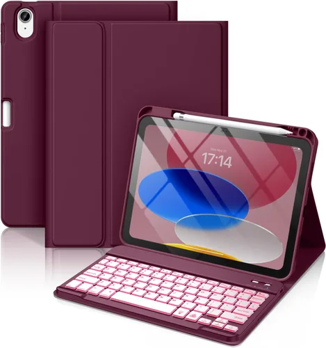 Vista 16 de Hamile Funda para iPad de 11ª y 10ª Generación con Teclado - Funda de Teclado Folio Inalámbrico Desmontable con Retroiluminación de 7