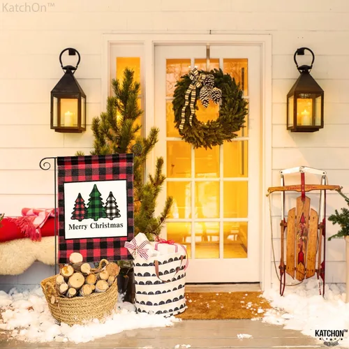 Vista 6 de KatchOn Merry Christmas Garden Flag - 12x18 Inch, Double Sided Yard Decorations for Outside House Banner