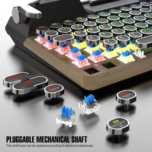 Vista 4 de Zopsc Retro Typewriter Mechanical Keyboard, 84 Keys Wireless 2.4G and Bluetooth 5.0, RGB Backlit, Blue Switches, Hot Swappable, with PU Leather