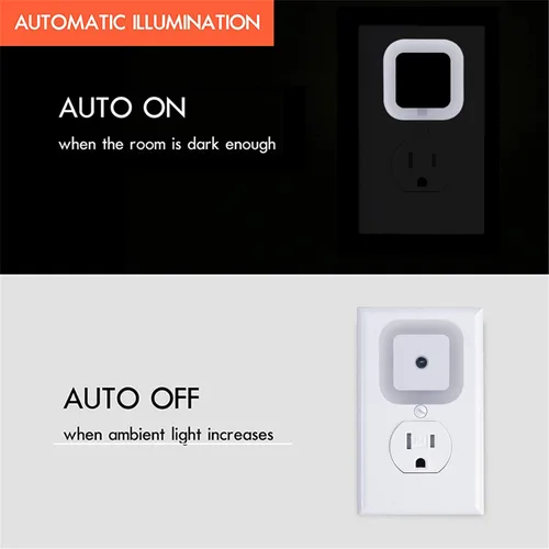 Vista 2 de Uigos - Lámpara de noche LED con sensor inteligente de atardecer a amanecer, luz blanca natural, 0.5 W, enchufe, paquete de 6