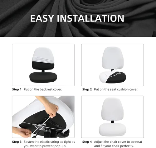 Vista 7 de Fundas elásticas resistentes al agua para sillas de computadora - Protectores lavables para respaldo giratorio y asiento para mascotas - Negro