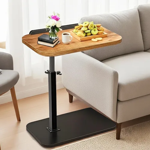 Vista 9 de Mesa auxiliar de mesa C de altura ajustable, mesa para portátil para sofá, cama, rincón de lectura, extremo en forma de C para sofá, bandeja de TV
