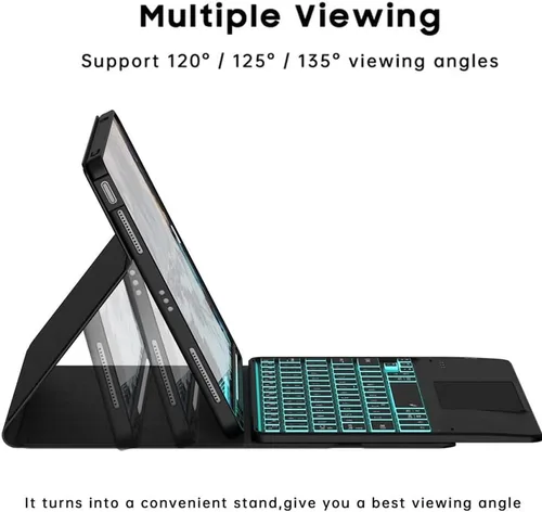 Vista 3 de Funda con teclado táctil retroiluminado para Xiaomi Mi Pad 5 Pro de 11 pulgadas, Funda de cuero con soporte con teclado inalámbrico desmontable Negro